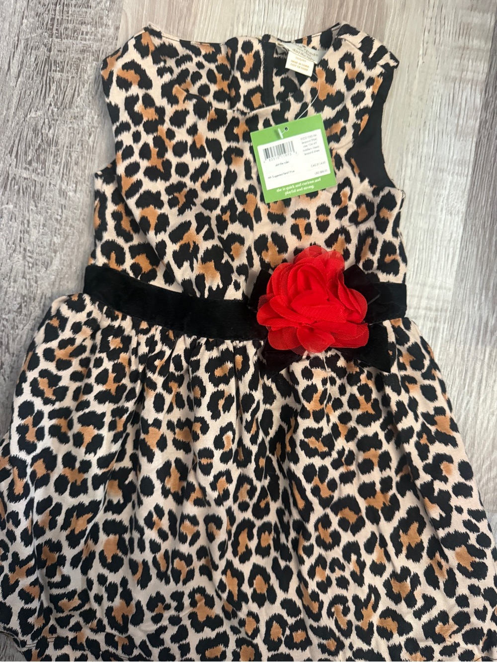 kate spade Leopard Print Party Dress with Black Waist Lining and Red Flower